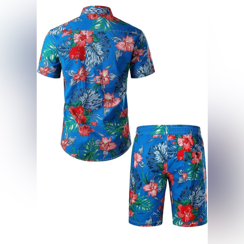 Men's Flower Casual Button Down Short Sleeve Hawaiian Shirt Suits